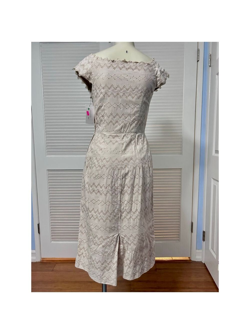 Vintage 80s Beige Eyelet Lace Dress S/M NWT Bustown Modern Palm Springs - Picture 6 of 11